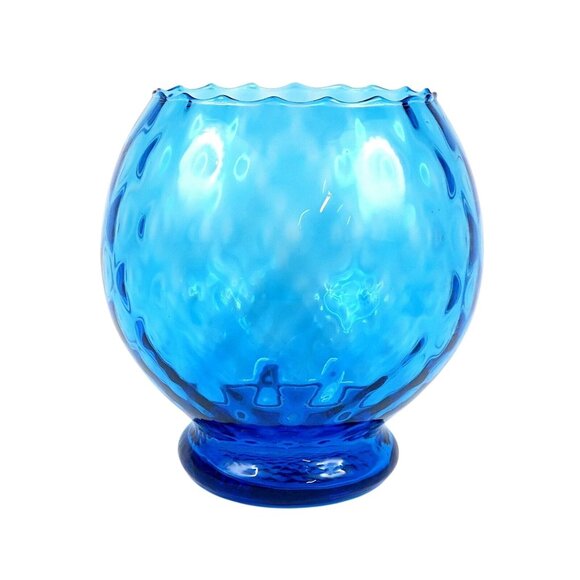 Empoli Blue Optic Glass Footed Bowl Vase - Mid-Century Italian Glassware - Picture 1 of 5
